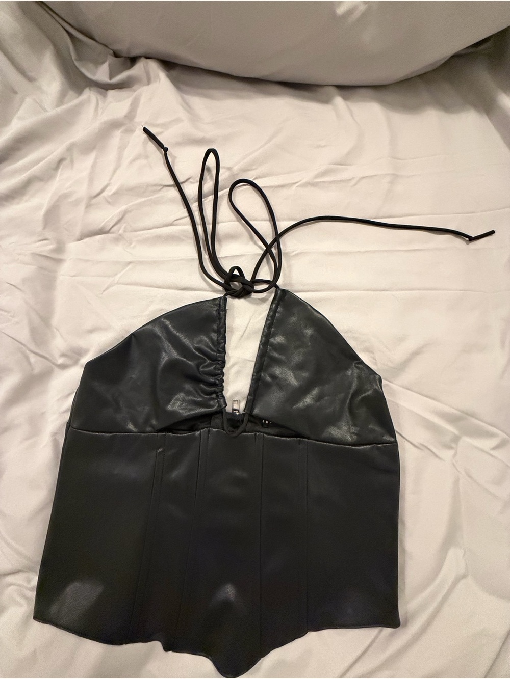 NWT Brooklyn Karma Dorinda Black Faux Leather Halter Top Size L